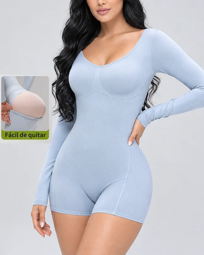 Body moldeador de cuerpo completo con control de abdomen y levantamiento de glúteos de manga larga y fácil de quitar (Preventa)