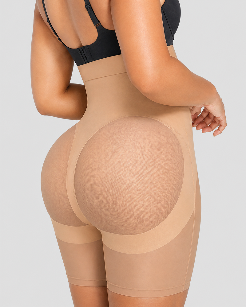 Shorts moldeadores de malla transpirable de cintura alta hasta medio muslo, faja moldeadora para realzar los glúteos para usar todo el día