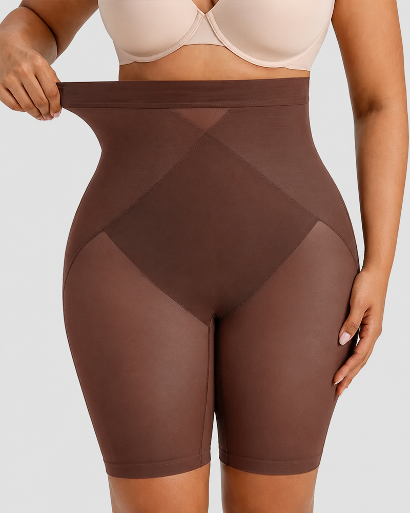 Shorts moldeadores de malla transpirable de cintura alta hasta medio muslo, faja moldeadora para realzar los glúteos para usar todo el día