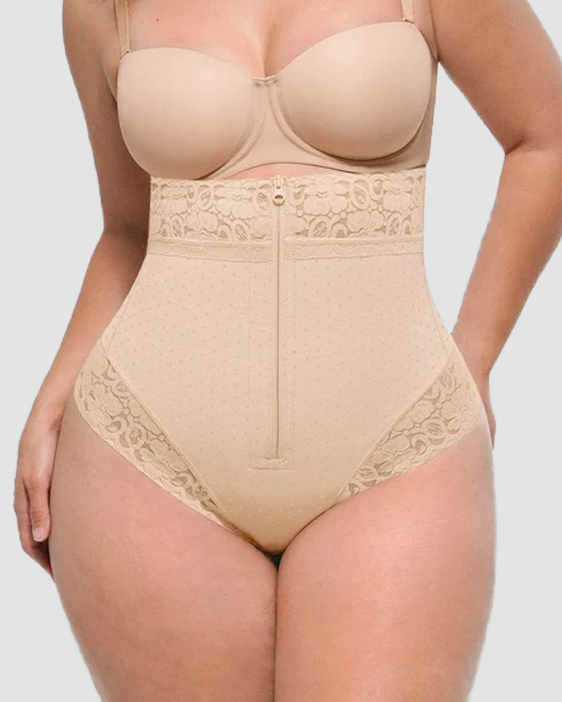 Tanga moldeadora de talle alto con cremallera y estampado de lunares (Preventa)