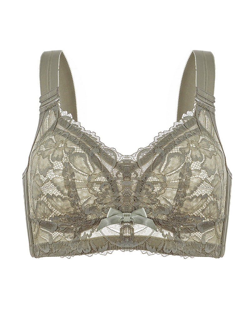 Bralette de cobertura total minimizador transpirable sin aros de encaje floral elegante