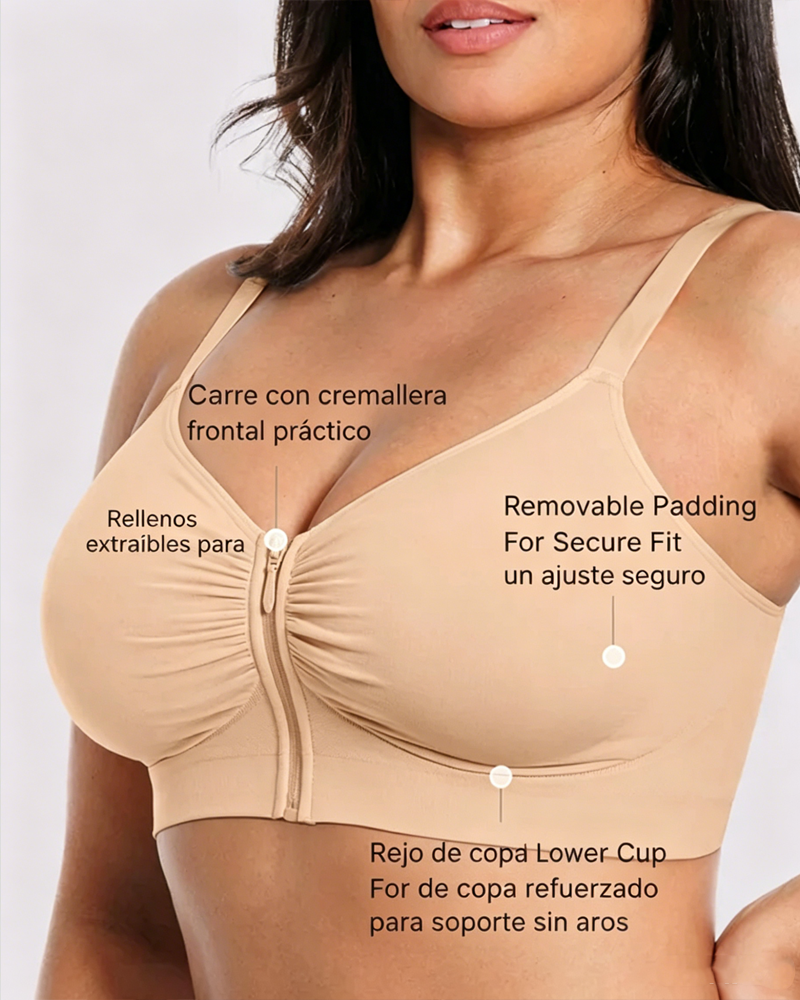 Sujetador sin aros con cremallera frontal y efecto lifting cómodo (Preventa)