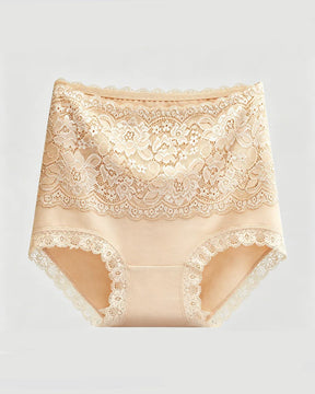 Braguitas de encaje de talle alto, control de abdomen y efecto lifting de glúteos con entrepierna de algodón.