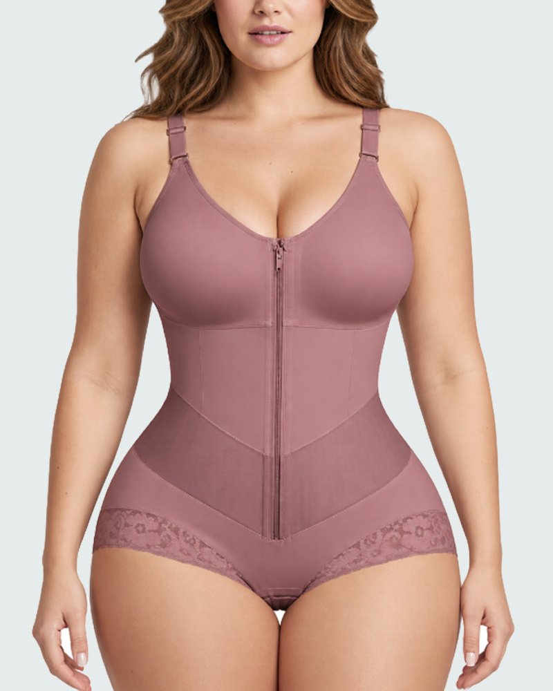 Body tipo faja con cremallera frontal y control de abdomen.