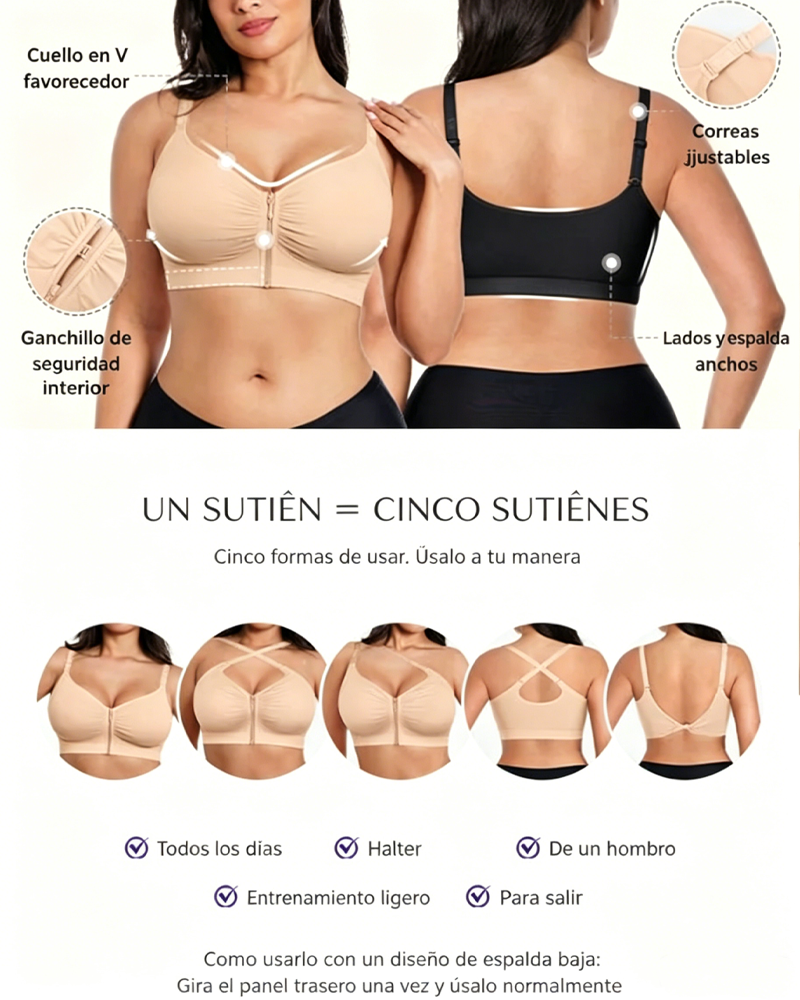 Sujetador sin aros con cremallera frontal y efecto lifting cómodo (Preventa)