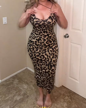 Vestido estampado sin espalda con escote en V, moderno y sexy