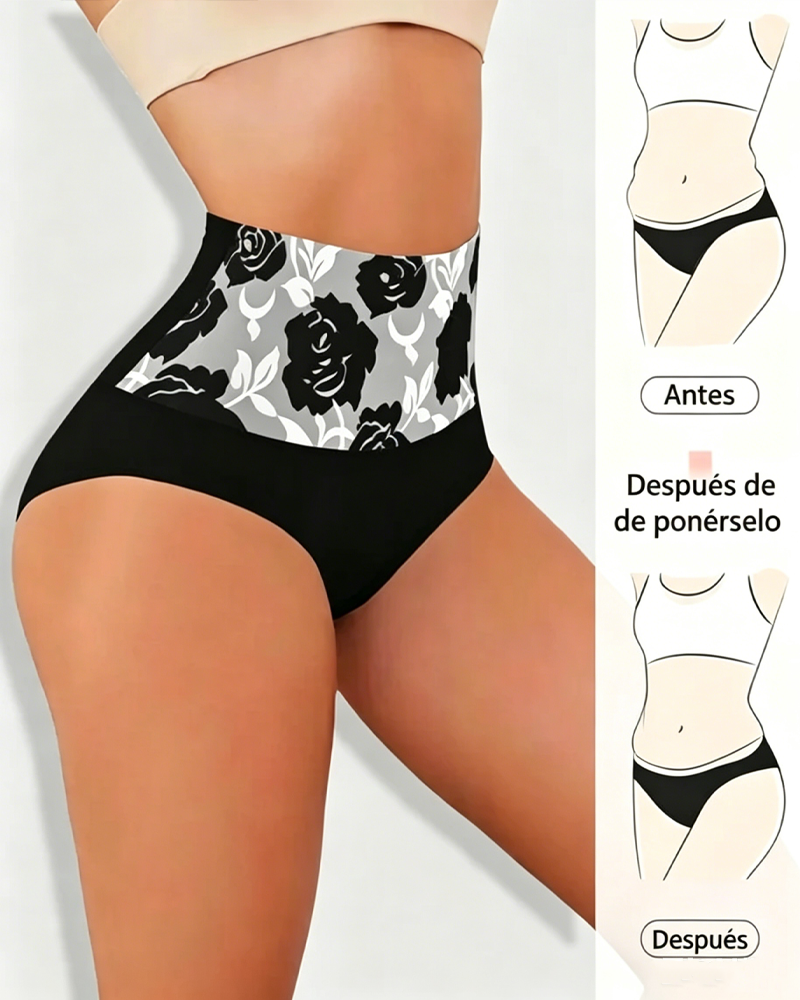 Braguitas de algodón de talle alto con estampado floral, de alta elasticidad, que controlan el abdomen y realzan los glúteos.