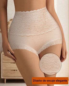 Braguitas de encaje de talle alto, control de abdomen y efecto lifting de glúteos con entrepierna de algodón.