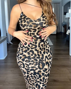 Vestido estampado sin espalda con escote en V, moderno y sexy