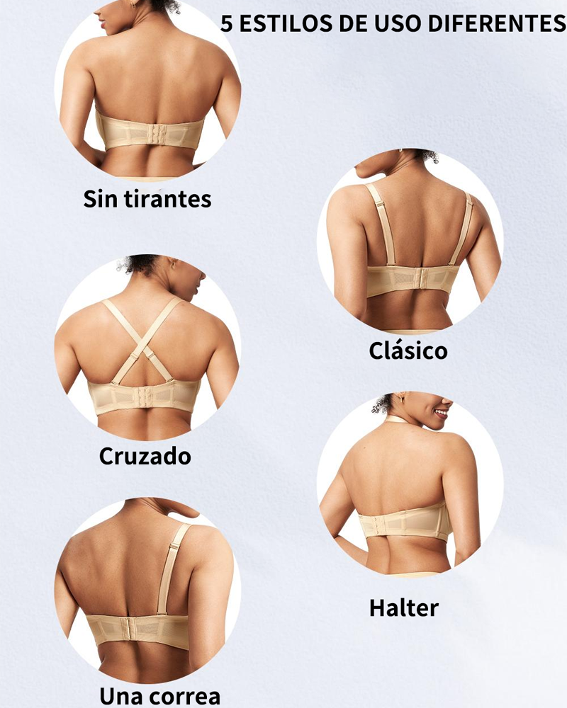 Sujetador convertible de tallas grandes con aros y copas acolchadas ligeras para mayor comodidad