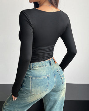 Top casual ajustado de cuello cuadrado