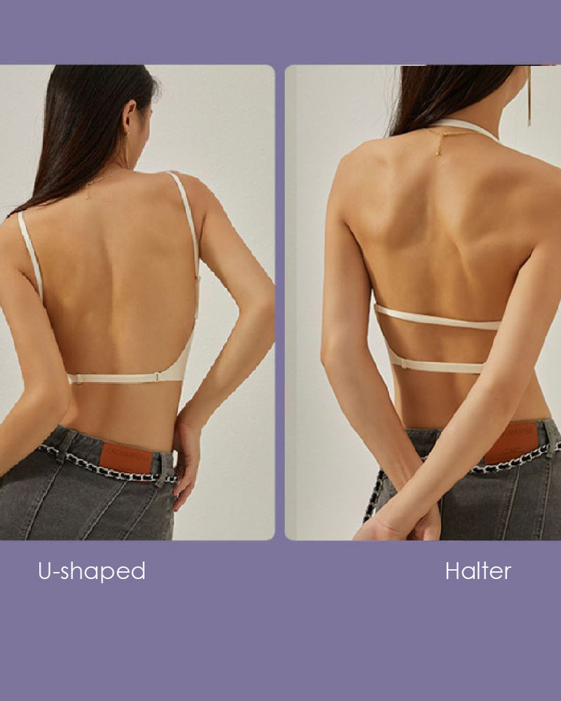 Brasier invisible con escote en V profundo y espalda baja abierta, push up, tirantes convertibles