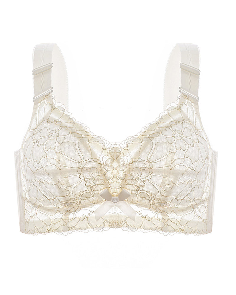 Bralette de cobertura total minimizador transpirable sin aros de encaje floral elegante