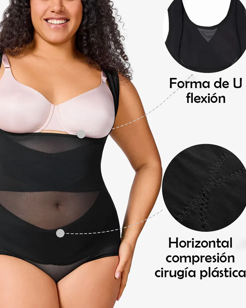 Body sexy de malla transparente que controla el abdomen