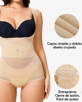 Body sexy de malla transparente que controla el abdomen