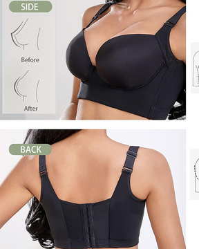 Copa profunda que oculta la grasa de la espalda, brasier de cobertura completa con fajas, brasier push-up para mujer