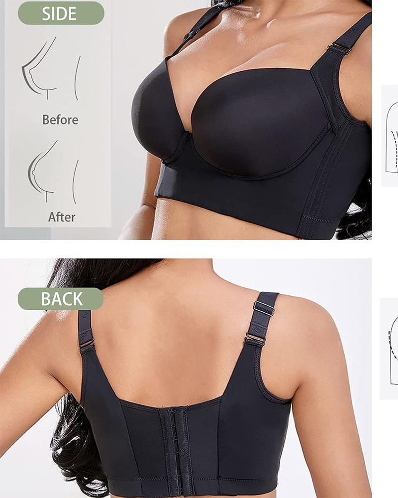 Copa profunda que oculta la grasa de la espalda, brasier de cobertura completa con fajas, brasier push-up para mujer
