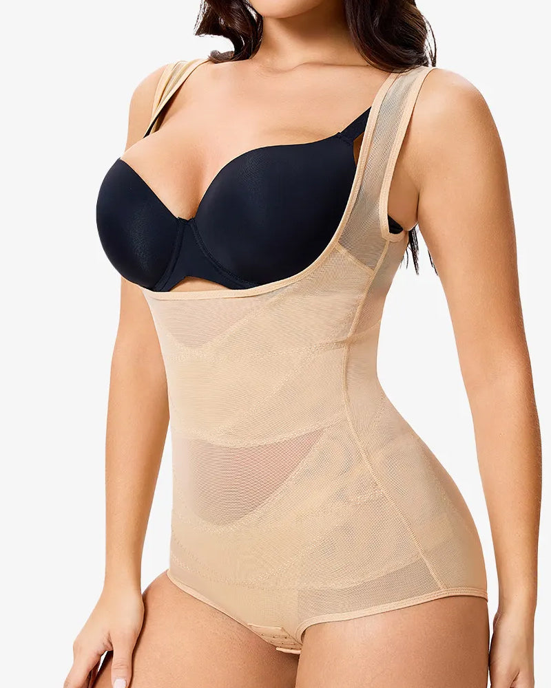 Body sexy de malla transparente que controla el abdomen