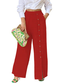 Pantalones casuales holgados de botonadura sencilla