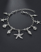 Tobillera clásica vintage con forma de estrella de mar y caracol