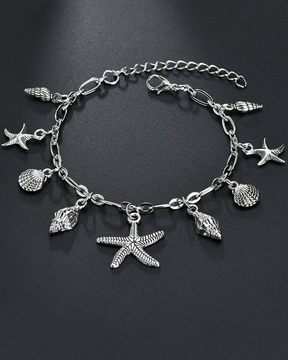 Tobillera clásica vintage con forma de estrella de mar y caracol