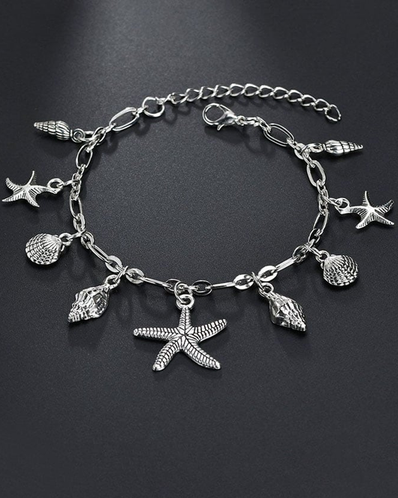 Tobillera clásica vintage con forma de estrella de mar y caracol