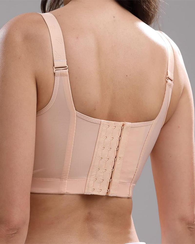 Copa profunda que oculta la grasa de la espalda, brasier de cobertura completa con fajas, brasier push-up para mujer
