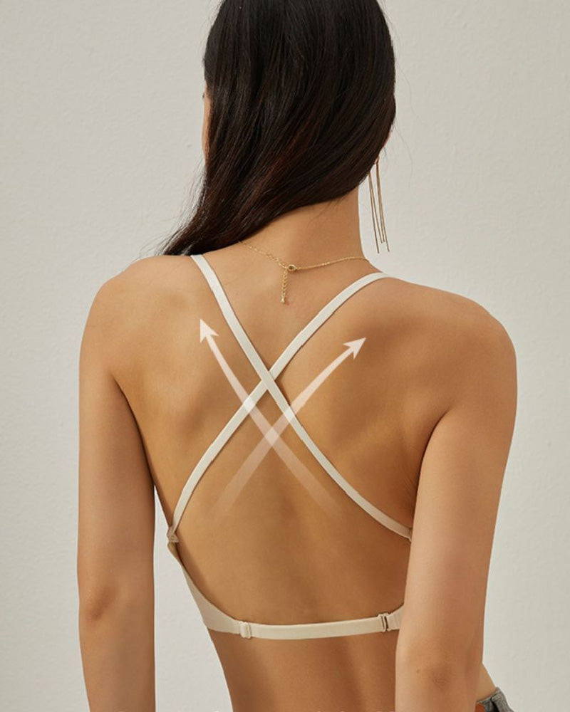 Brasier invisible con escote en V profundo y espalda baja abierta, push up, tirantes convertibles