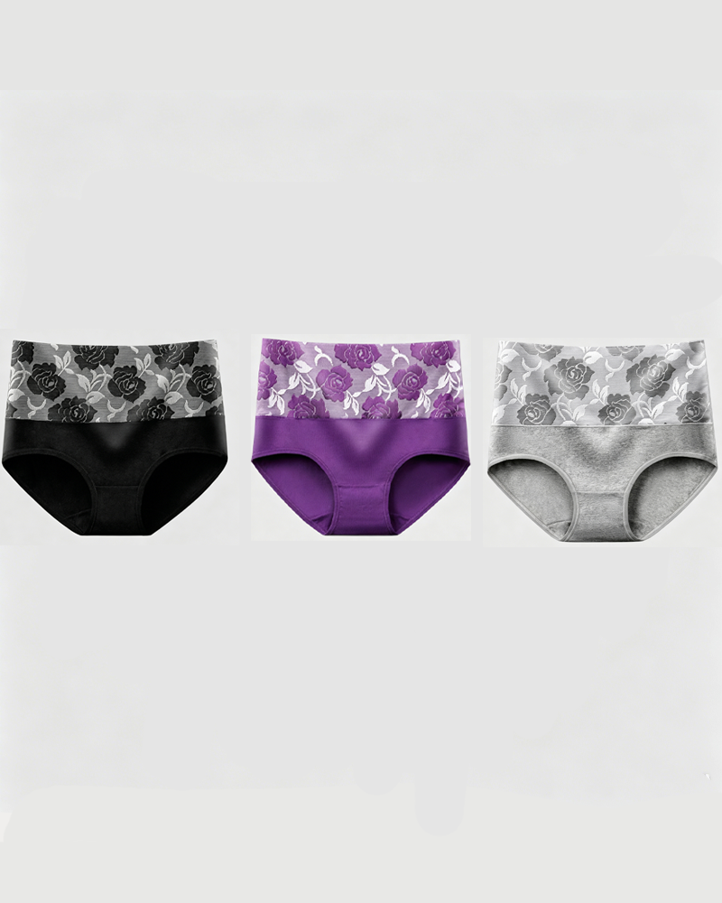 Braguitas de algodón de talle alto con estampado floral, de alta elasticidad, que controlan el abdomen y realzan los glúteos.