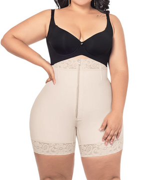 Pantalón corto moldeador de cintura alta con cremallera y realce de glúteos