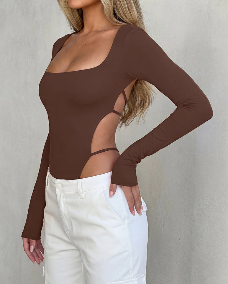 Body de manga larga con escote cuadrado y espalda descubierta