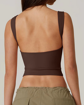 Camiseta corta sexy sin mangas con espalda abierta y cuello alto, ajustada y recortada