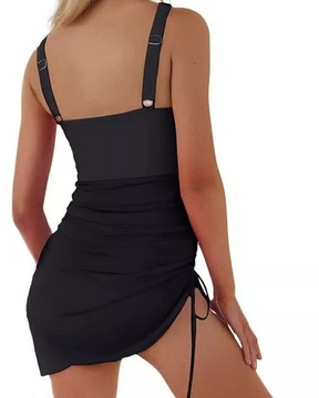 Vestido de baño de una pieza para mujer, tipo pareo transparente de malla con control de abdomen