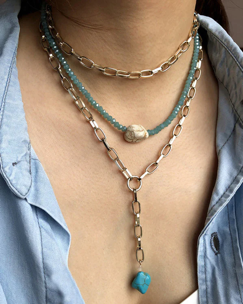 Collar multicapa de cuentas bohemias punk doradas