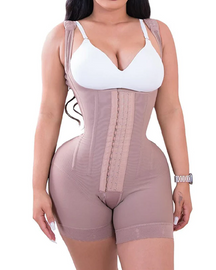 Alta compresión doble ropa abdomen control gancho y cierre de ojos control de barriga mono ajustable