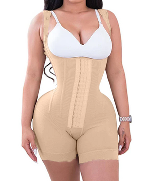 Alta compresión doble ropa abdomen control gancho y cierre de ojos control de barriga mono ajustable