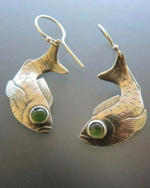 Pendientes vintage de plata con forma de pez koi