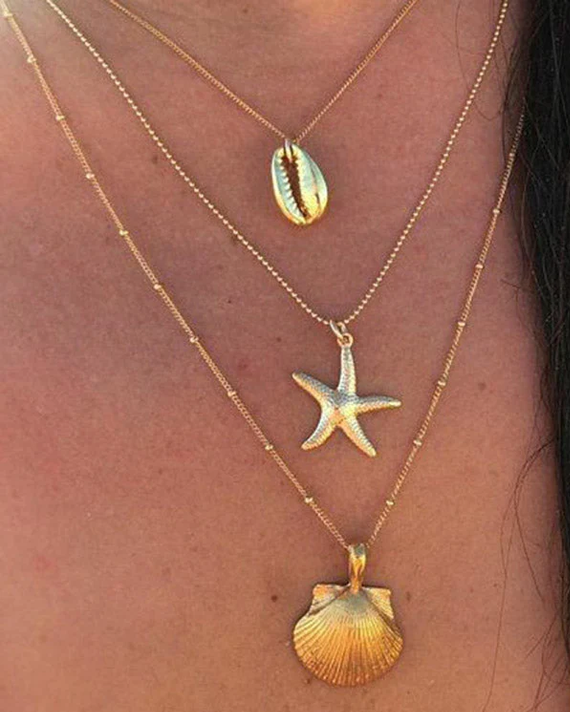 Collar De Múltiples Capas De Playa Con Colgante De Concha De Aleación De Moda