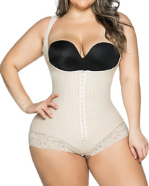 Body de encaje para mujer con mangas de sisa, moldeador de cuerpo ajustable con soporte para el pecho y control de la barriga