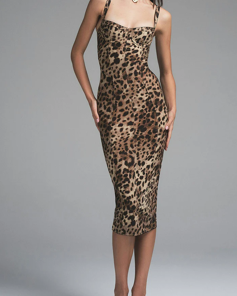 Vestido ajustado elástico con estampado de leopardo
