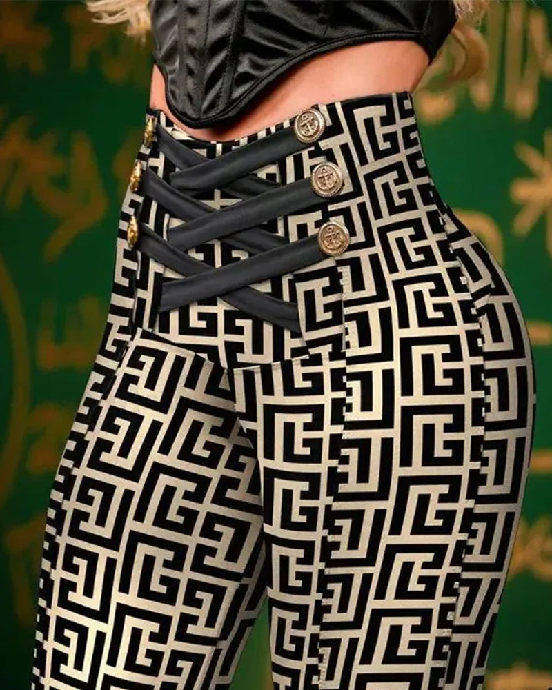 Leggings de levantamiento de cadera con tiras y doble botonadura