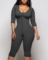 Bodyshaper para mujeres cierre de gancho y ojos manga larga control de barriga soporte de senos body fajas