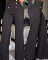 Pantalones acampanados con doble botonadura y personalidad delgada y elegante