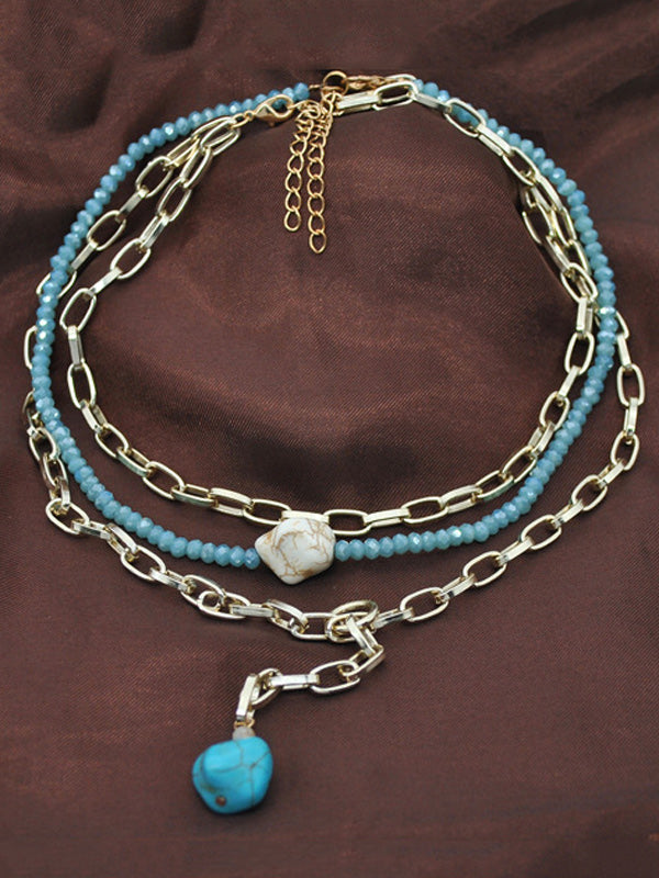 Collar multicapa de cuentas bohemias punk doradas