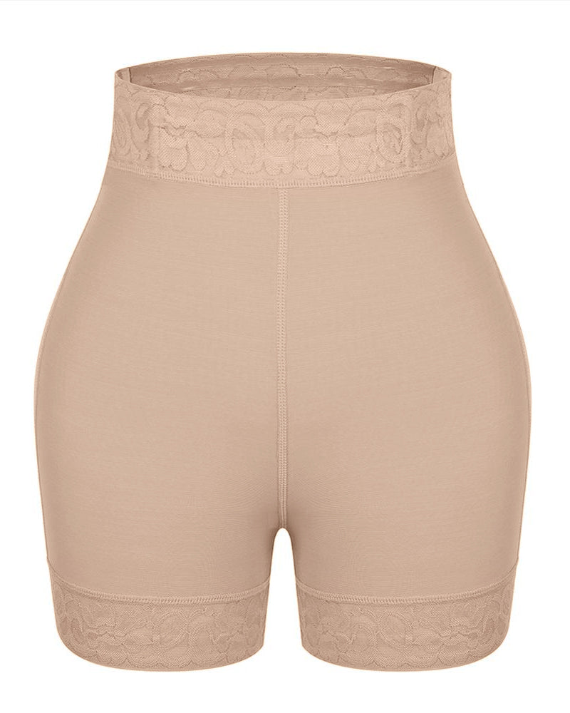 Pantalones cortos moldeadores de cintura media con ropa interior de control de barriga de encaje antideslizante para mujeres levantador de glúteos