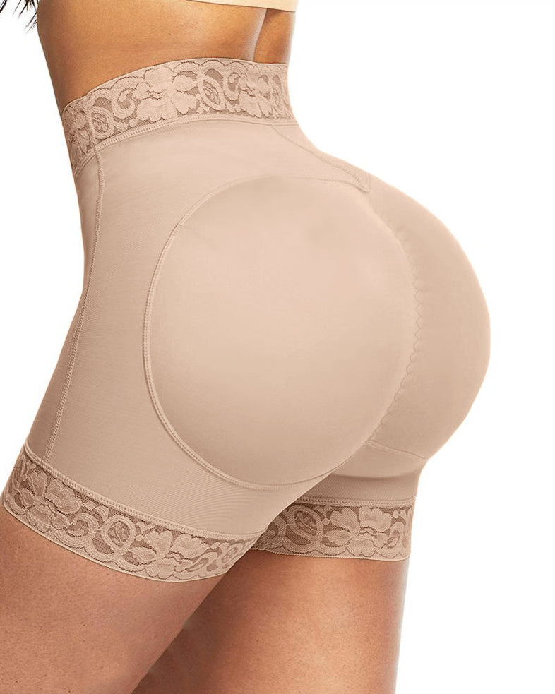 Pantalones cortos moldeadores de cintura media con ropa interior de control de barriga de encaje antideslizante para mujeres levantador de glúteos