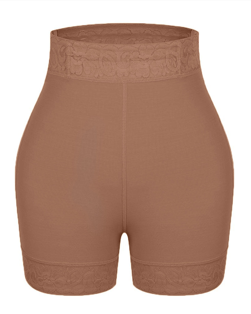 Pantalones cortos moldeadores de cintura media con ropa interior de control de barriga de encaje antideslizante para mujeres levantador de glúteos