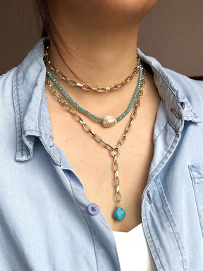 Collar multicapa de cuentas bohemias punk doradas
