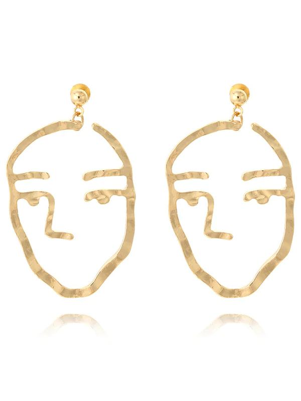 Pendientes Huecos Decorados Con Cuentas De Cara Creativa De Moda