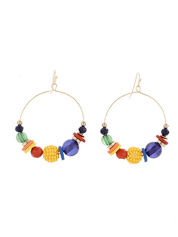 Pendientes Grandes Decorados Con Cuentas De Colores Mezclados De Moda